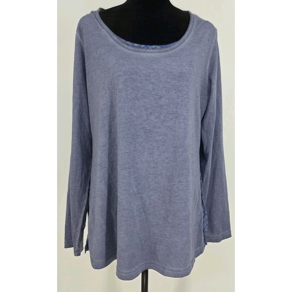 Soft Surroundings Lux Washed Breezy Back Floral Blouse XL Blue Mixed Pattern